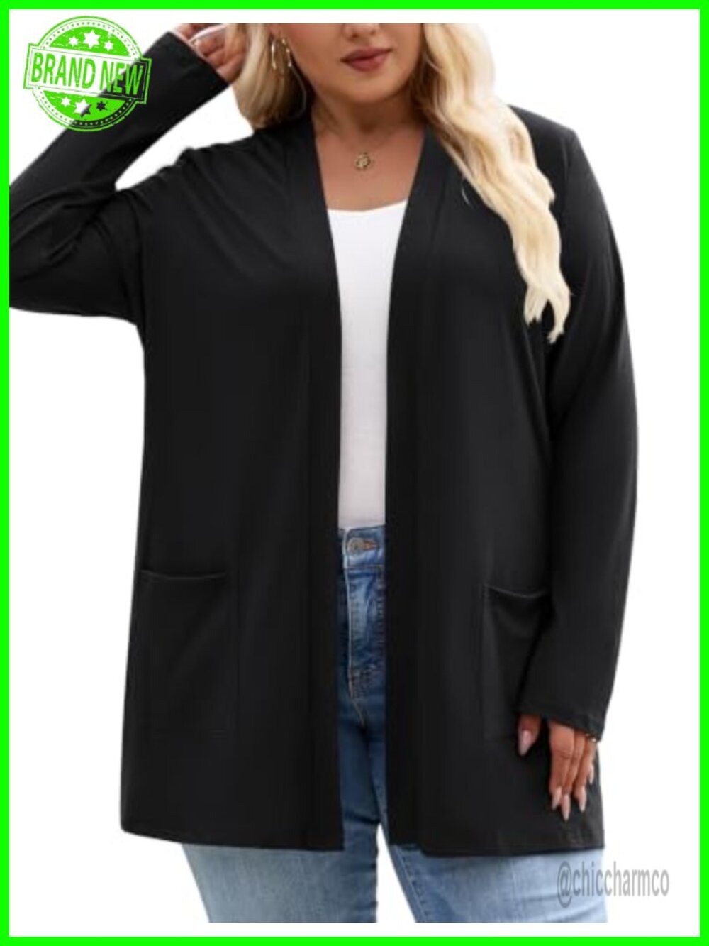 Plus Size Open Front Lightweight Cardigan Sweater W Pockets